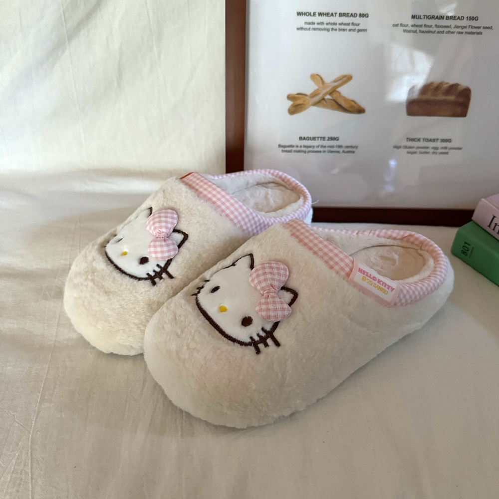 林先叁 2025新款三丽鸥正版kitty猫毛毛拖鞋女外穿厚底防滑家居毛