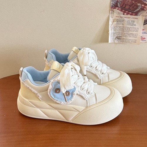 林先叁 奶油厚底小白鞋女2025春季新款chic可爱百搭面包鞋休闲鞋