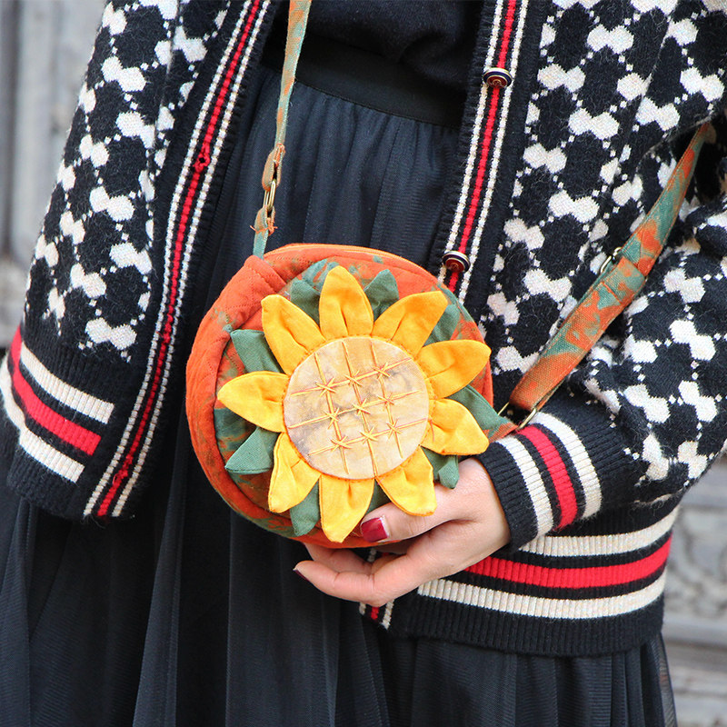 民族风多彩布艺向日葵单肩斜挎女包云南时尚休闲百搭儿童成人包包