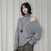 真两件叠穿设计高领毛衣女 ü线下店同款 万有引力博物馆 wink
