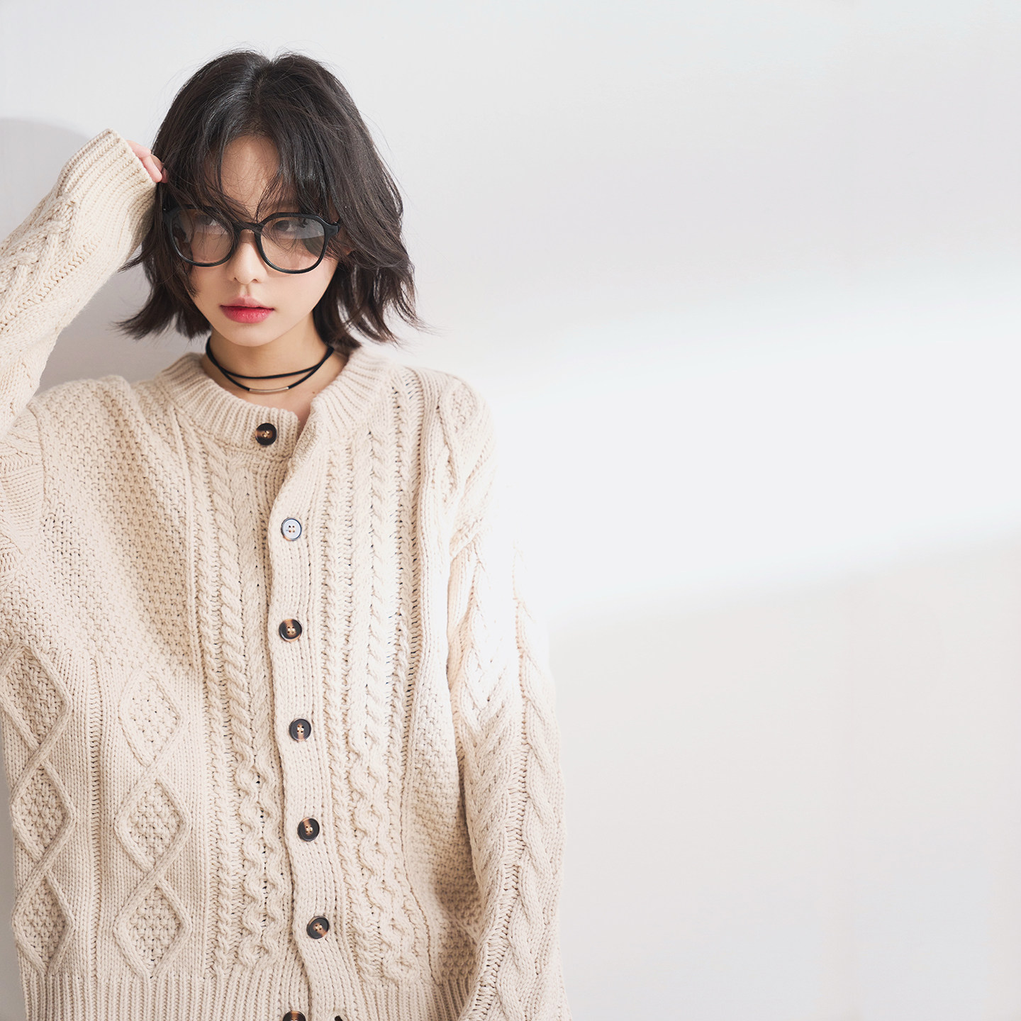 万有引力博物馆 纯色麻花纹开衫毛衣女春秋款宽松外穿针织衫外套