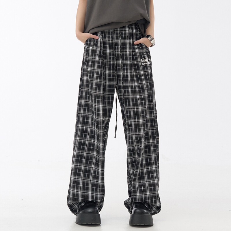 万有引力博物馆 格子休闲裤女春季2025年新款宽松裤子直筒裤长裤K