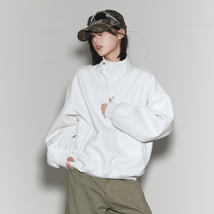 万有引力博物馆格子拼接半开领卫衣女春季 中性风宽松上衣 2026新款