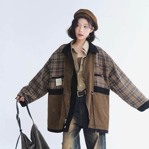 万有引力博物馆 拼接撞色正反两面穿外套女春秋款宽松中长款上衣