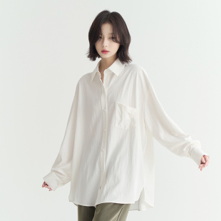 纯色薄款 2024年新款 长袖 女秋季 宽松防晒上衣 衬衫 万有引力博物馆