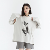 2024年新款 万有引力博物馆水墨蝴蝶长袖 T恤女夏季 宽松设计感上衣K