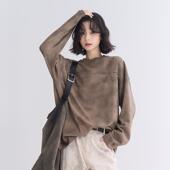 万有引力博物馆 宽松中性风上衣 2025年新款 喷染做旧长袖 T恤女秋季