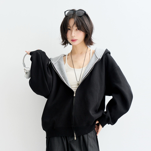 宽松上衣 卫衣外套女春秋款 万有引力博物馆 复合空气层连帽开衫