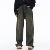 女春季 长裤 2025新款 休闲裤 宽松裤 万有引力博物馆水洗做旧牛仔裤