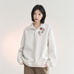 宽松上衣K 2024年新款 万有引力博物馆 可拆卸胸针Polo领卫衣女秋季