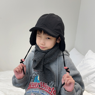 儿童帽子秋冬中大童护耳羊羔绒雷锋帽男童防风加厚冬天保暖帽日韩