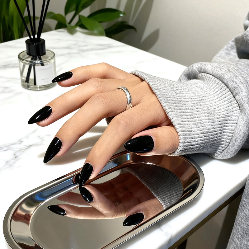 2026高级COS穿戴甲轻奢中长简约黑色水滴短款网红同款显白可拆卸