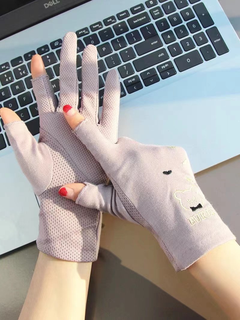 여성용 얇은 자외선 차단 장갑 운전용 자외선 차단 여름 라이딩용 미끄럼 방지 매니큐어 반손가락 차 따기 손 보호 면장갑