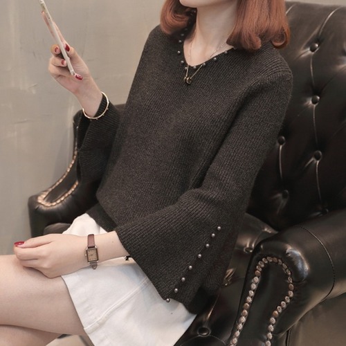 New women's autumn sweater women's Pullover pin Korean loose short collar bottomed sweater