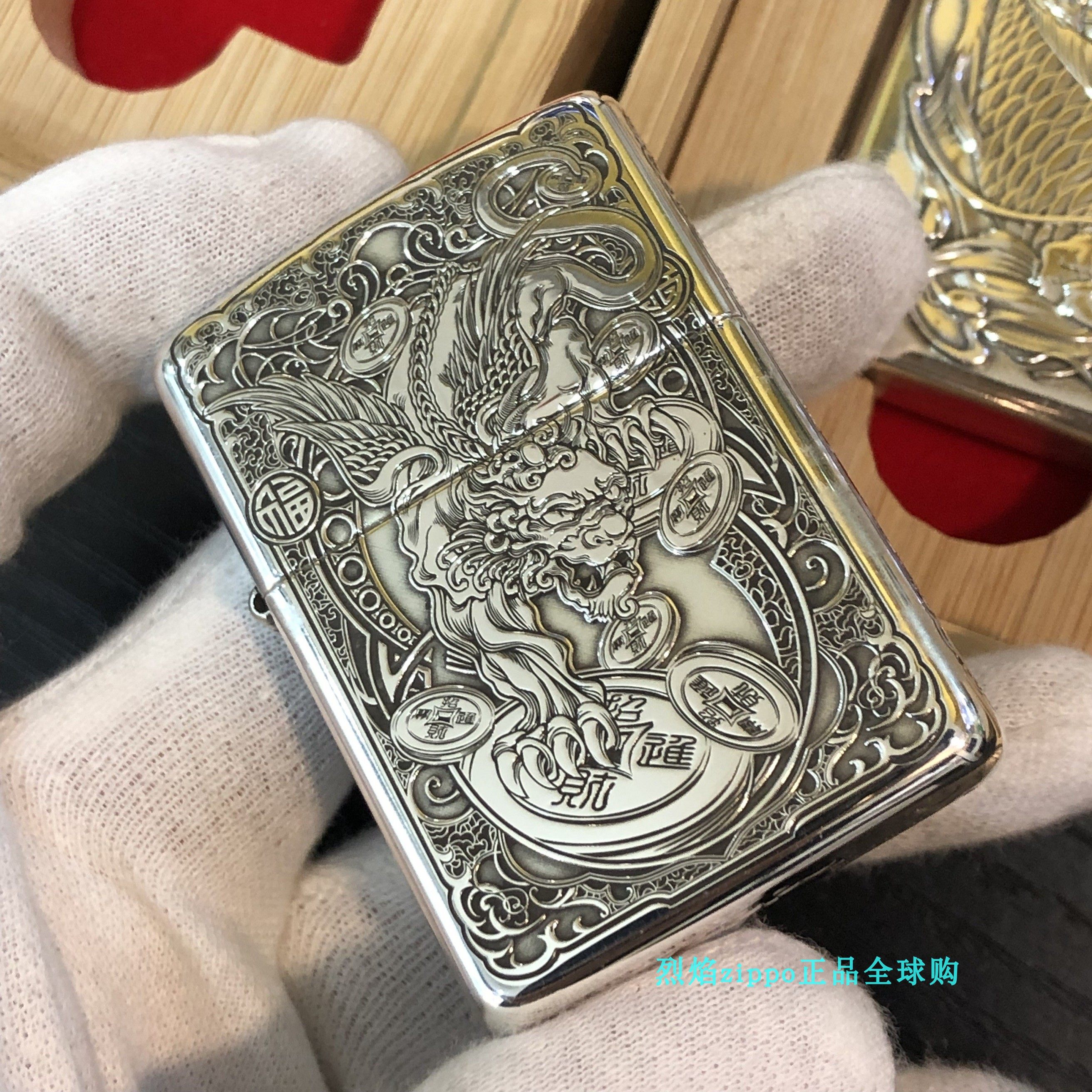 zippo美国之宝防风打火机正品纯银盔甲财运进宝富贵吉祥貔貅礼物