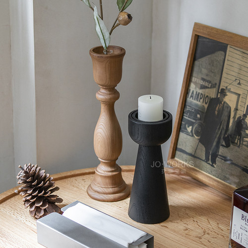 原创日式实木家居烛台花器摆件