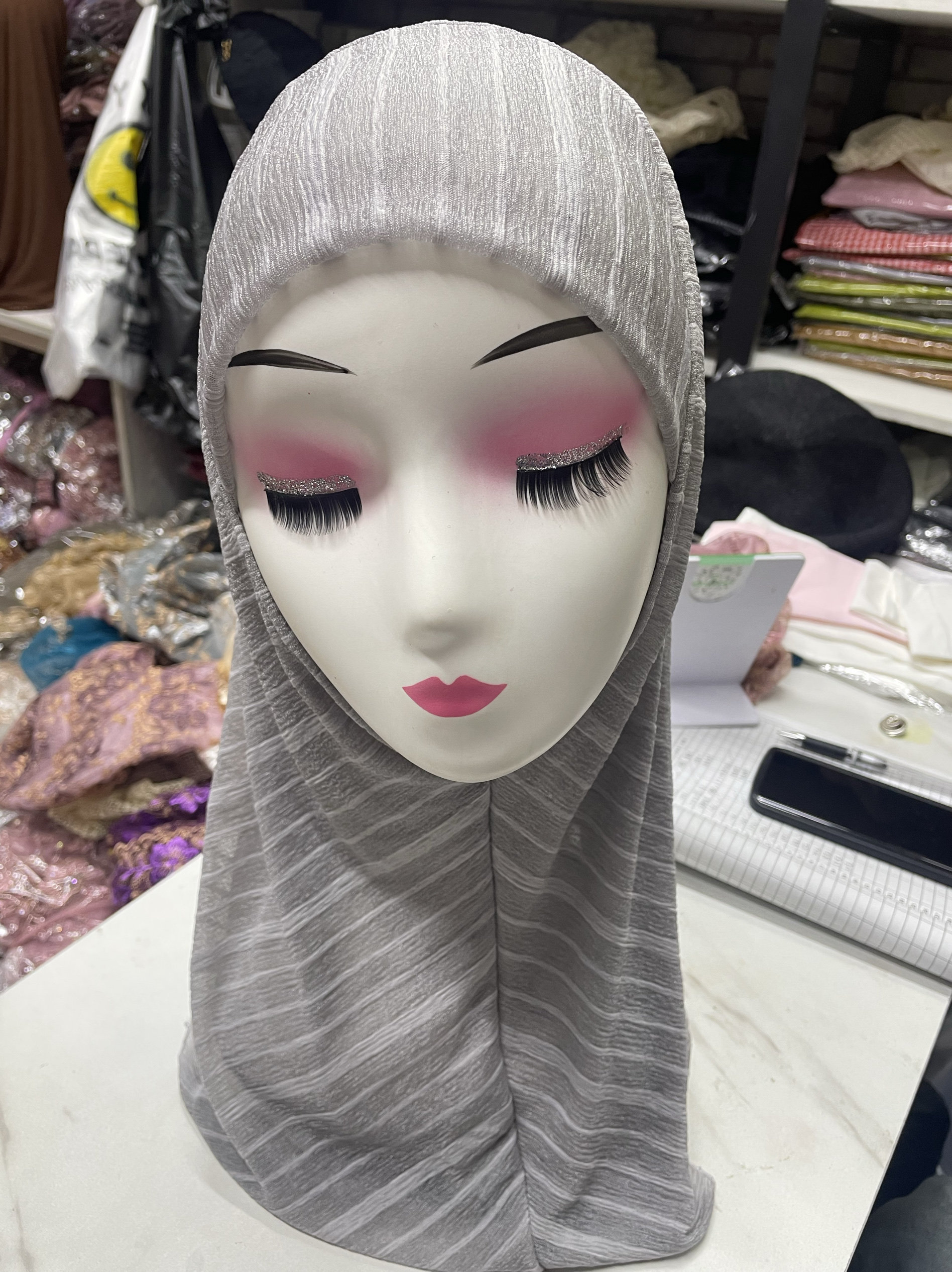 夏季双层新款妈妈新款珍珠莎盖头纱巾包头帽面料舒适透气凉快