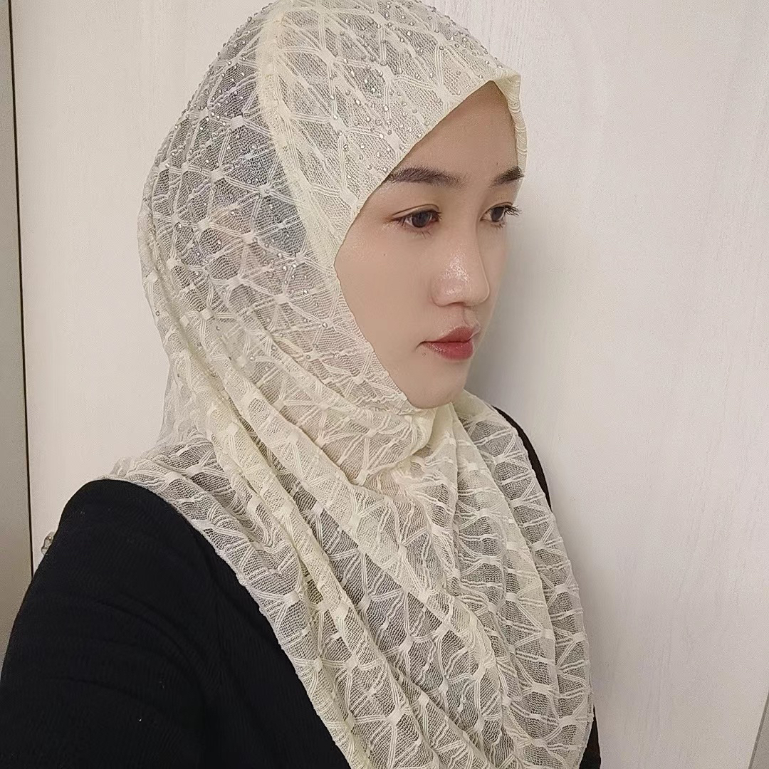 新款蕾丝烫钻盖头百搭方便妈妈套头纱巾夏季薄款女士头巾舒适透气