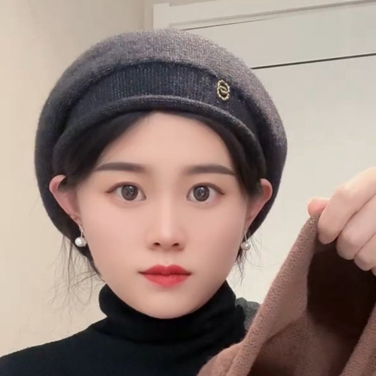 卷边针织贝雷帽新款秋冬季时尚毛线百搭帽子保暖舒适毛线帽画家