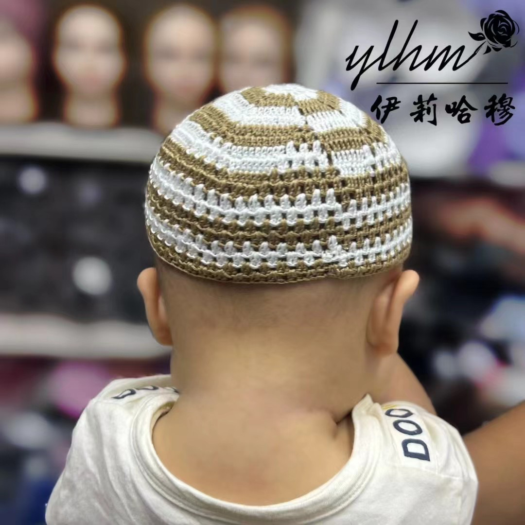 钩针线帽小男孩钩针帽 彩色小孩线帽网眼民族帽1岁至3岁