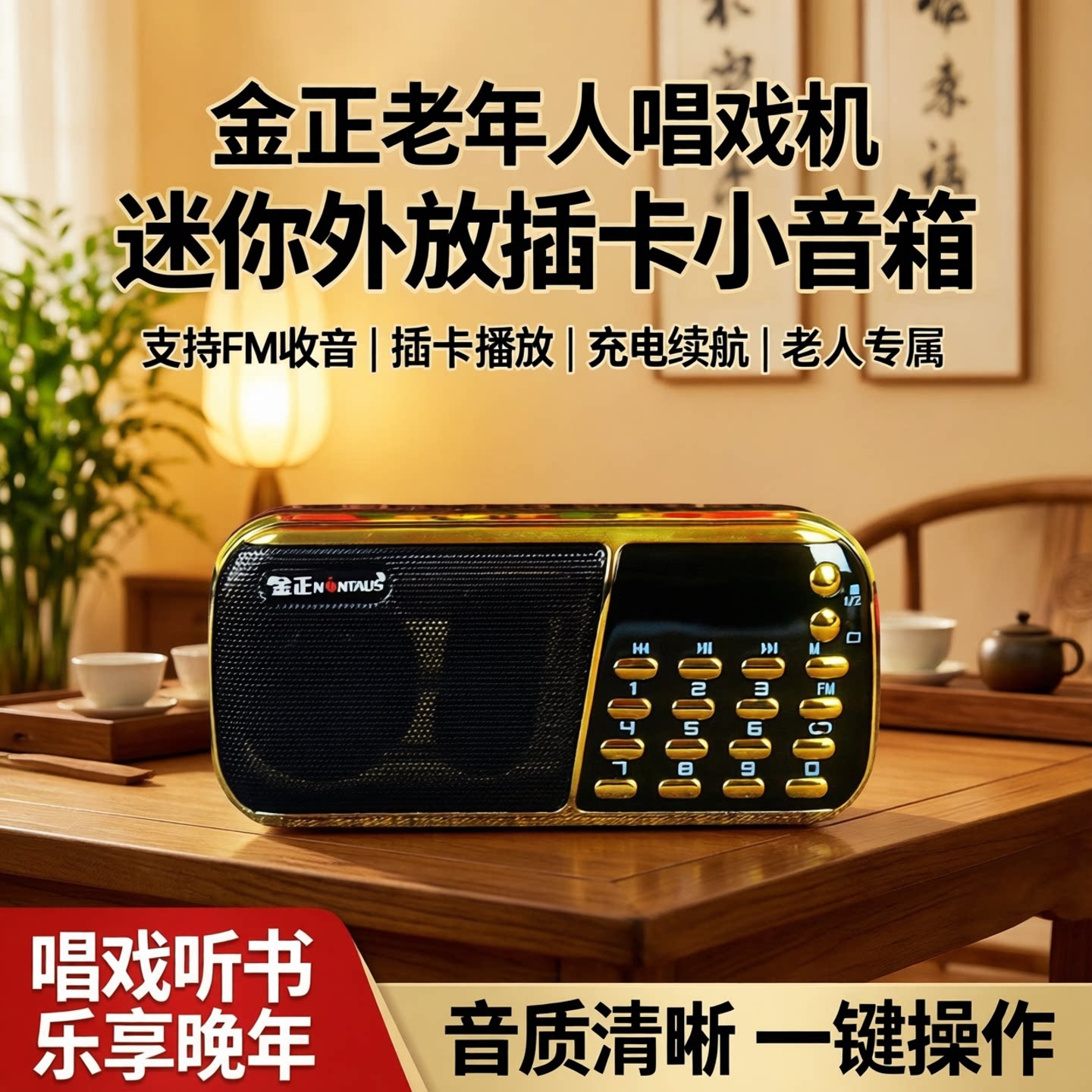 金正老年人唱戏机充电音响迷你外放插卡小音箱播放器老人收音机