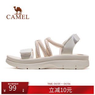 骆驼女鞋凉鞋夏季新款女鞋沙滩鞋女式休闲防滑软底魔术贴鞋子