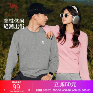 骆驼圆领长袖套头卫衣男春秋季时尚宽松薄款休闲运动上衣女