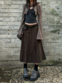 Steam Fish原创秋冬复古做旧灯芯绒百搭时髦经典 低腰百褶半身长裙