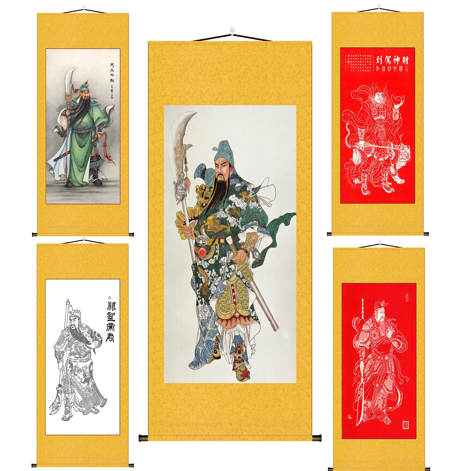 财神爷关圣帝君保平安发财国画