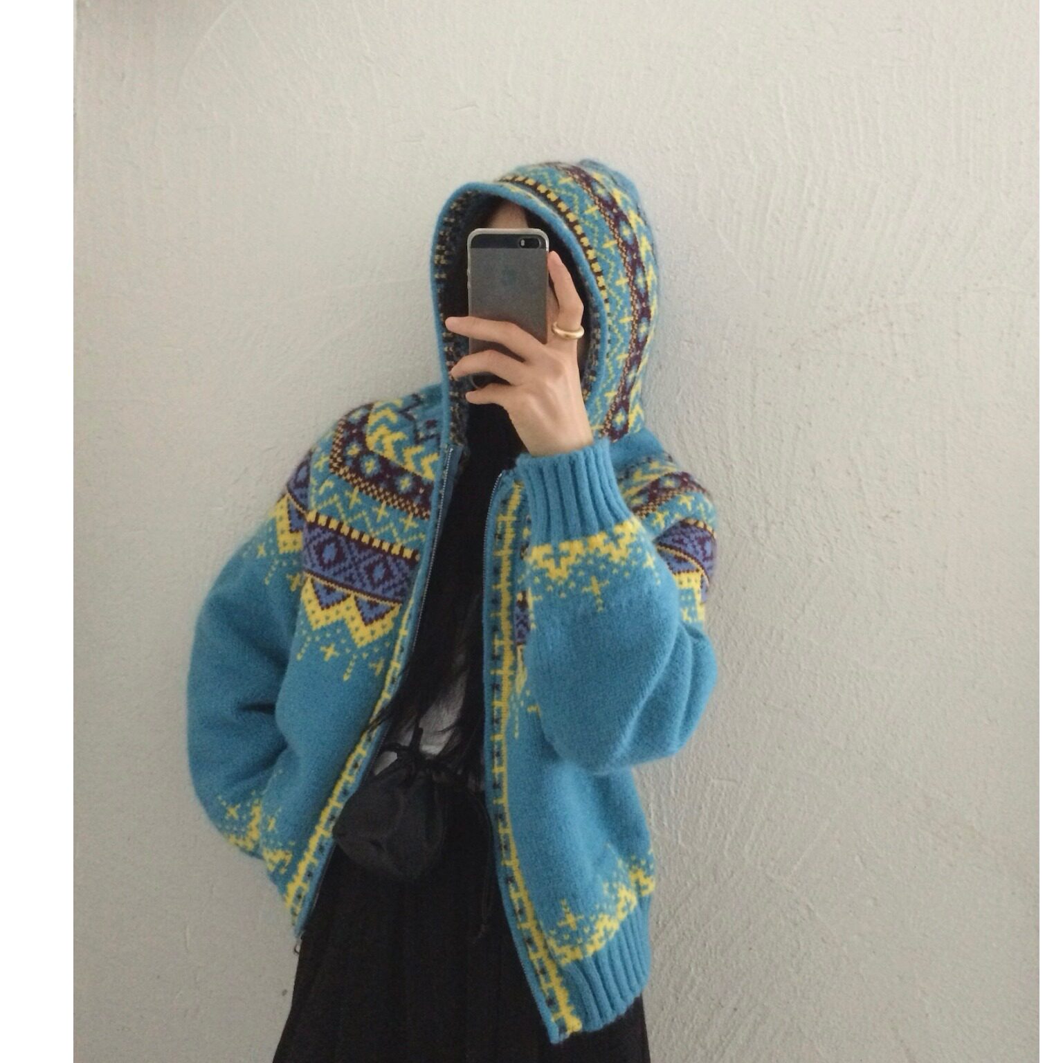 软糯费尔岛提花连帽毛衣外套女秋冬新款韩版宽松加厚拉链针织开衫