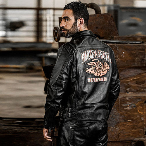 HARLEYANGEL真皮皮衣男哈雷厂家直供HA-38幸运猪头层牛皮夹克外套