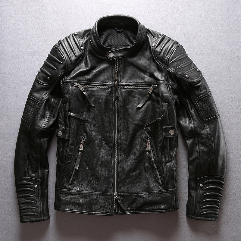 HARLEY ANGEL 真皮皮衣男 进口头层牛皮立领重工爪痕皮夹克 潮流