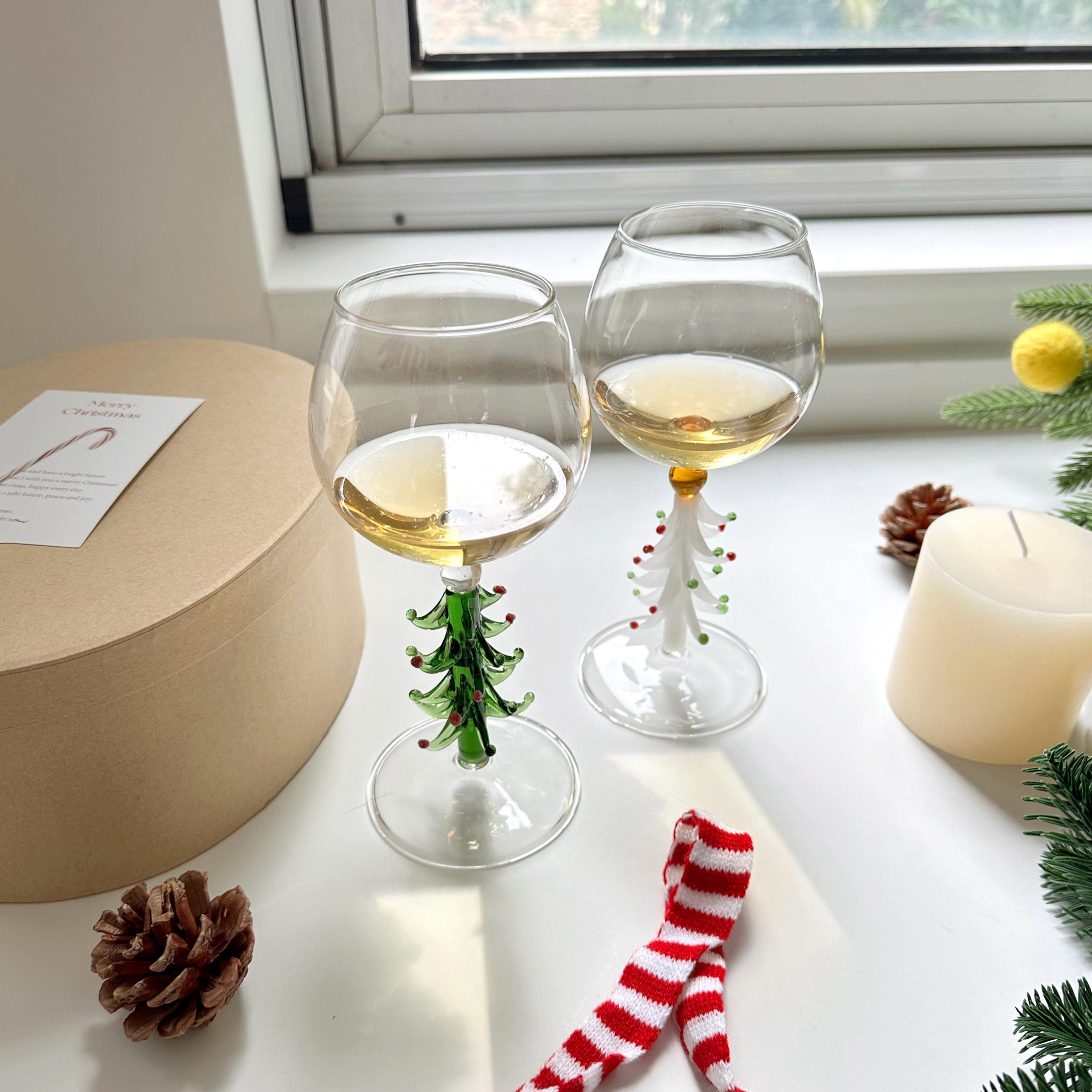 ins纯手工圣诞氛围感玻璃红酒杯