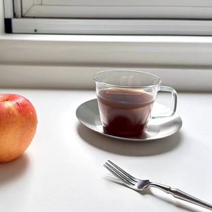 日式 耐热玻璃杯带把手精致碟套拿铁杯下午茶水杯 简约咖啡杯碟套装