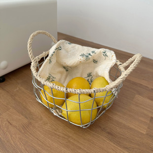 北欧风铁丝编织收纳篮零食杂物储物收纳筐脏衣篮纯手工手提置物篮