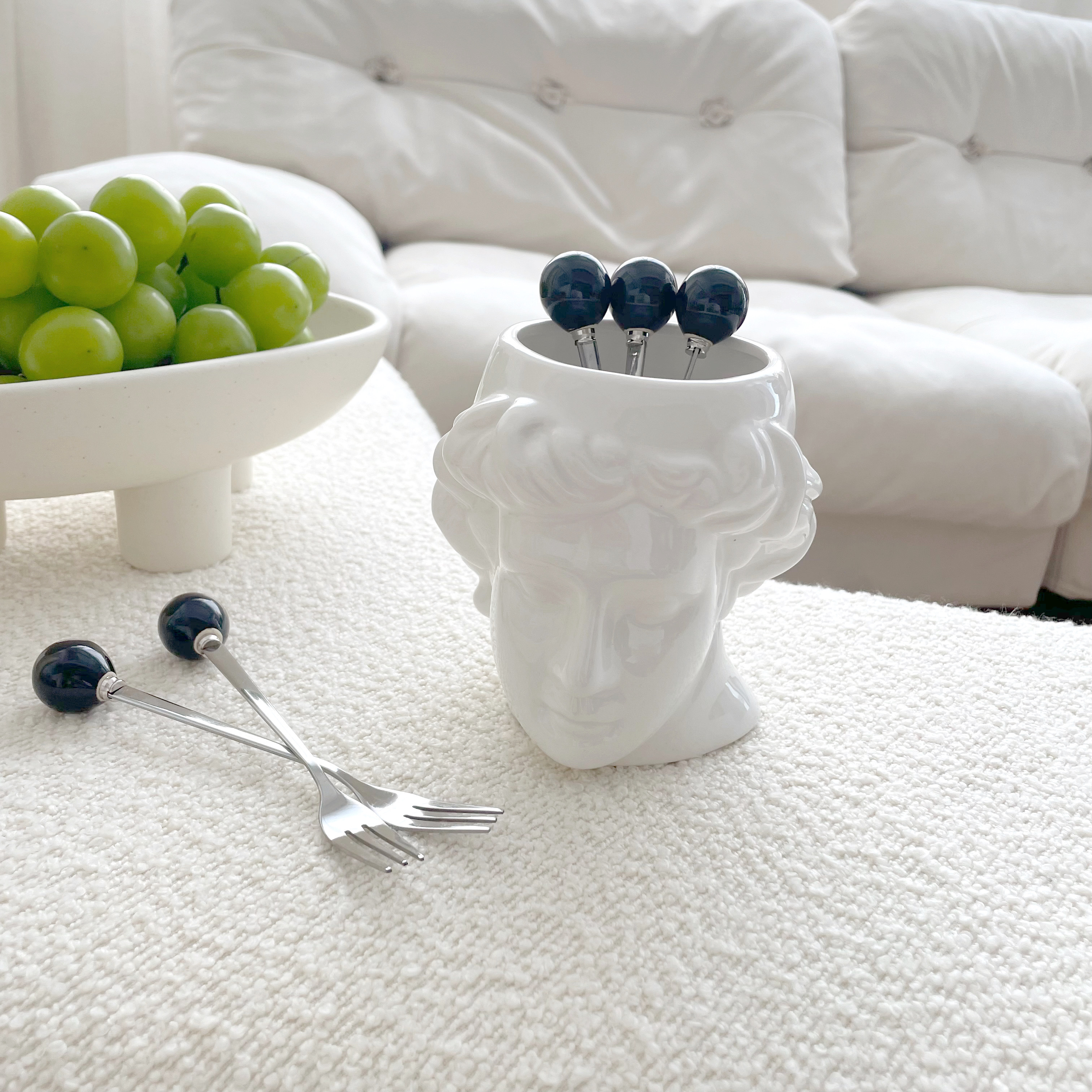 ins阿波罗艺术浮雕杯陶瓷蛋糕水果签果叉收纳筒套装创意桌面摆件