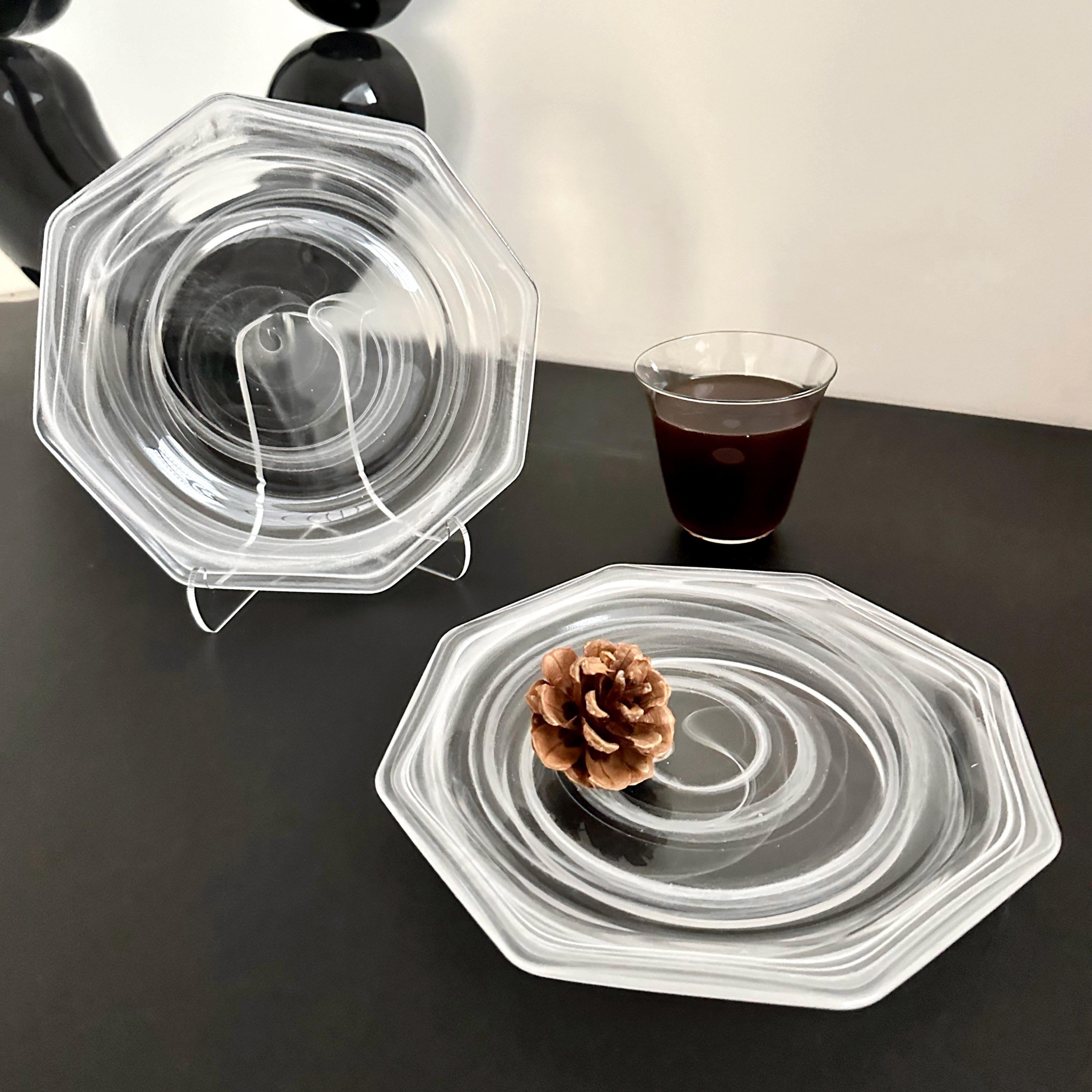 ins风新中式水墨八角玻璃餐盘