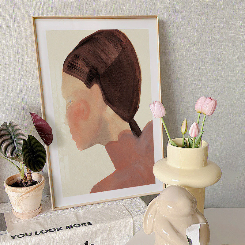 现代水彩人物装饰画小众高级感抽象卧室梳妆台桌面摆画客厅挂画