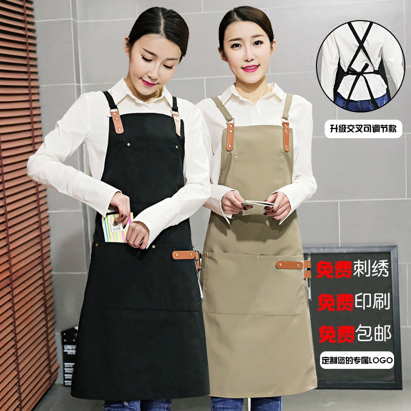 韩版时尚牛仔围裙定制logo西餐厅咖啡奶茶店家居烘焙师男女工作服