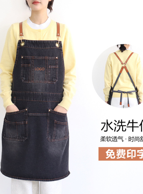 美式复古工匠手艺人专用工具牛仔围裙上班专用全棉工作服定制印字
