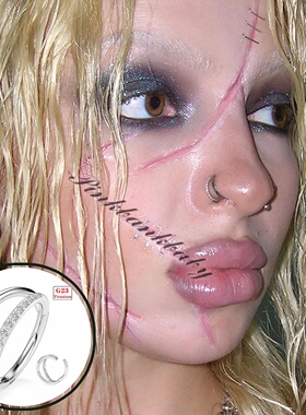 G23镶钻钛合金植入级双层精雕鼻中隔鼻环唇环耳环人体穿刺饰品