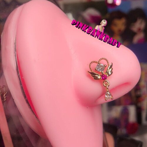 欧美外贸ins辣妹锆石吊坠L型鼻钉穿刺饰品Dangling Nose Ring