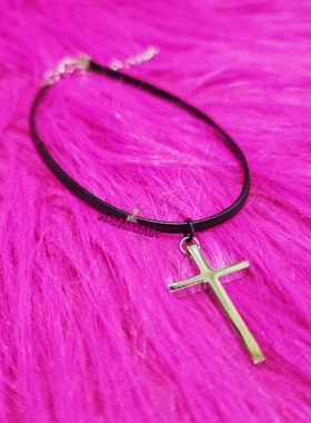 原创自制亚文化哥特朋克y2k小众重工立体十字架pu皮项圈颈链项链