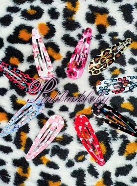 包邮 2000s hair barrettes朋克千禧辣妹y2k个性印花彩色发夹BB夹