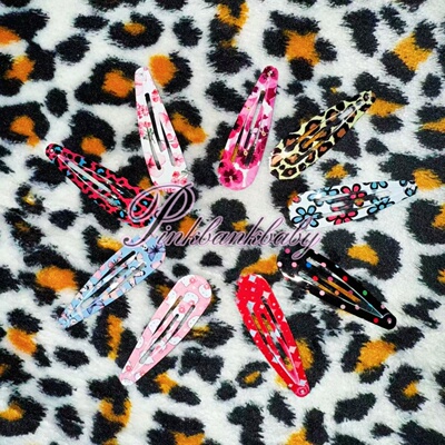 包邮 2000s hair barrettes朋克千禧辣妹y2k个性印花彩色发夹BB夹