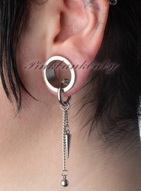 Dangling Chain with Ball and Cone Spikes Hinged Hoop Earring
