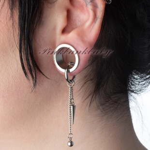 Dangling Chain with Ball and Cone Spikes Hinged Hoop Earring