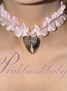 Pink angel*原创手作小众y2k千禧辣妹翅膀吊坠木耳边项链颈链饰品