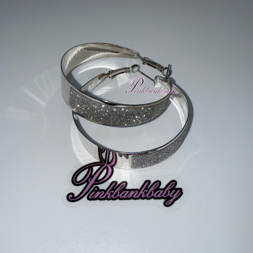 pinkbankbaby辣妹基础款*银色闪片bling大圈耳环耳圈耳饰