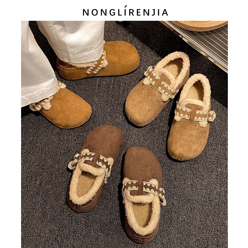 弄里人佳大码女鞋41-43码25冬新款休闲加绒保暖毛毛大棉鞋40宽胖